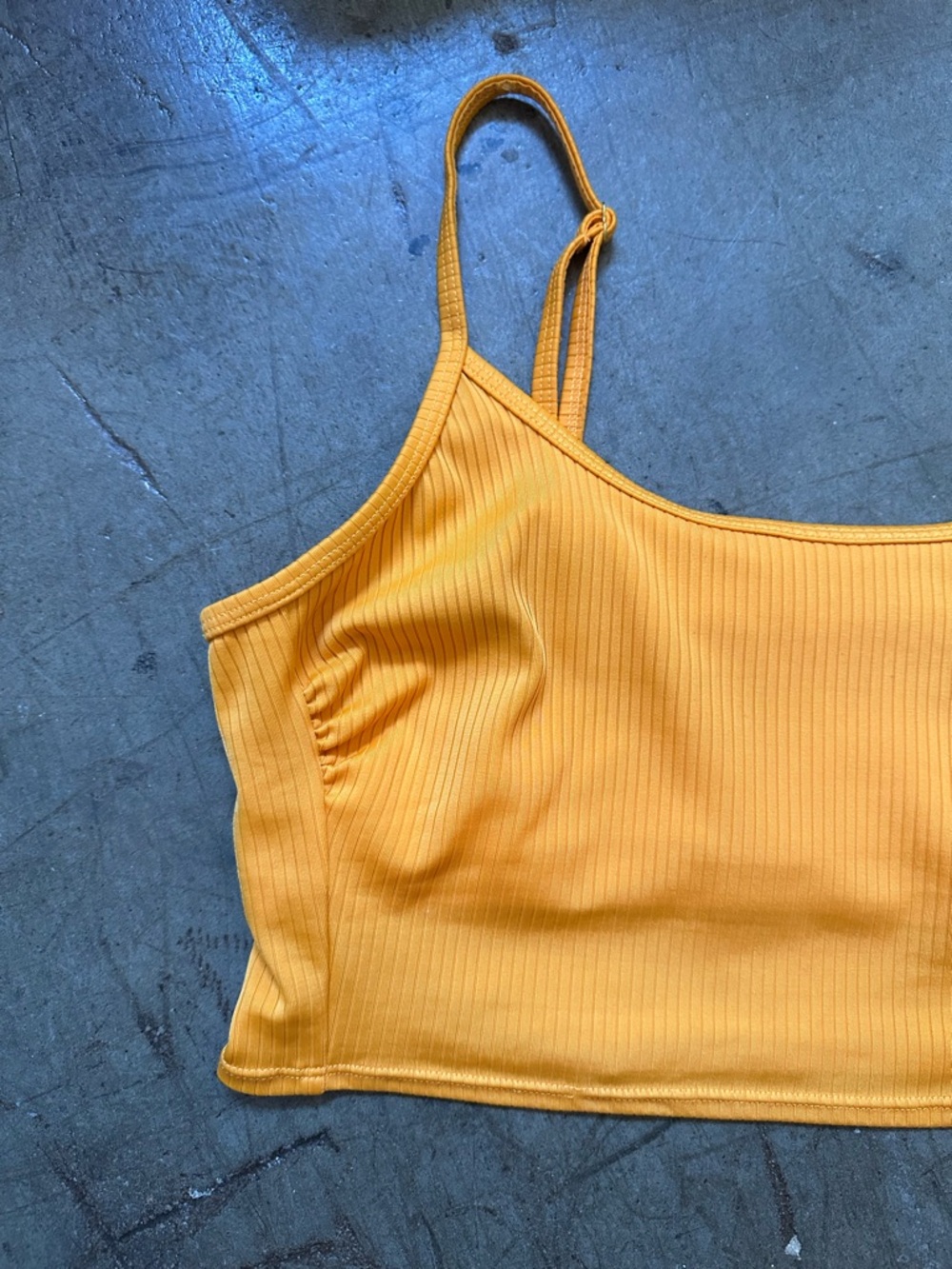 Yellow Ribbed Crop Bikini Top with Pink-Orange Ombre Tie-Side Bottoms - Picture 3 of 8